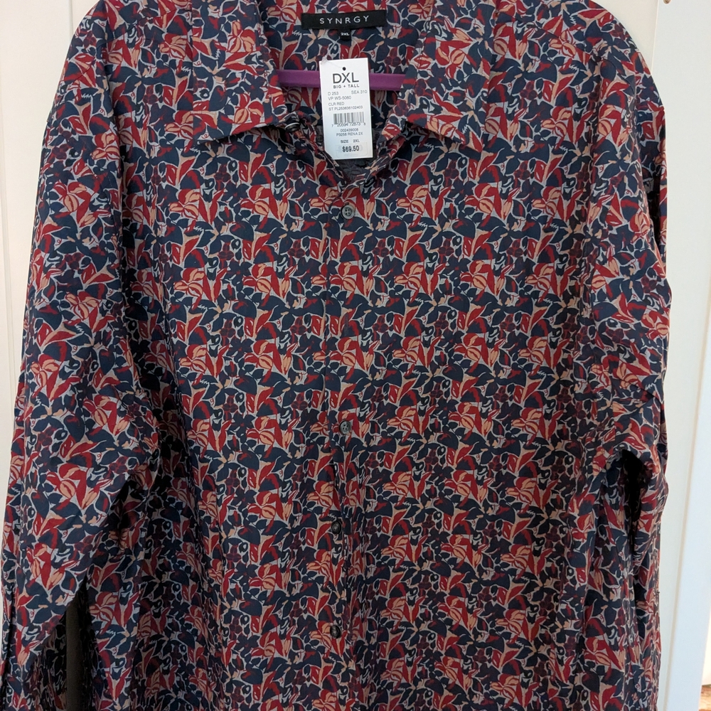 Synergy Men's Floral Dress Shirt - Red and Blue
